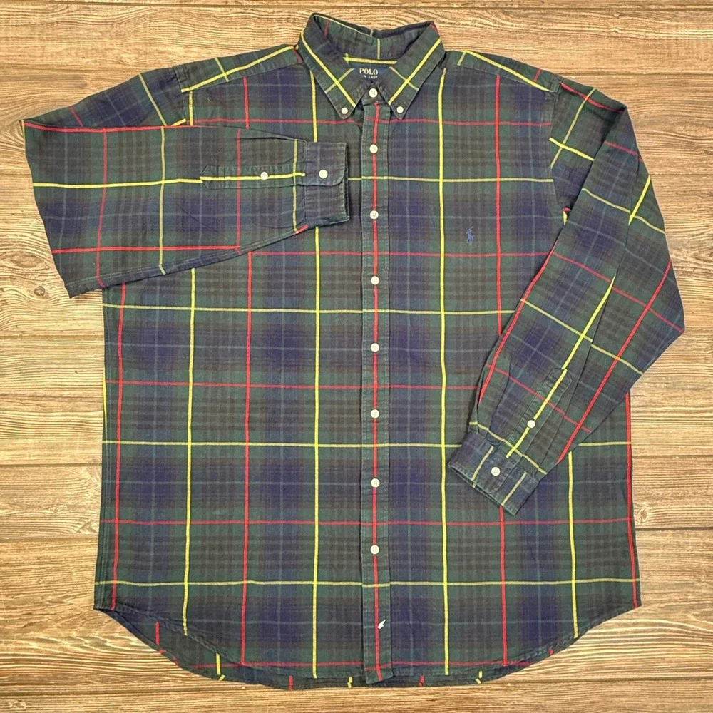 Polo Ralph Lauren Mens Size 2XLT‎ Oxford Shirt Plaid Multicolor Big & Tall